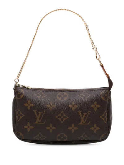 Pre-owned Louis Vuitton 2003 Monogram Mini Pochette Accessoires Handbag In Brown