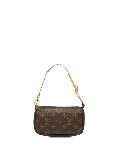 Pre-owned Louis Vuitton 2003 Monogram Mini Pochette Accessoires Handbag In Brown