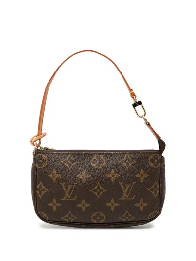 Pre-owned Louis Vuitton 2003 Monogram Mini Pochette Accessoires Handbag In Brown