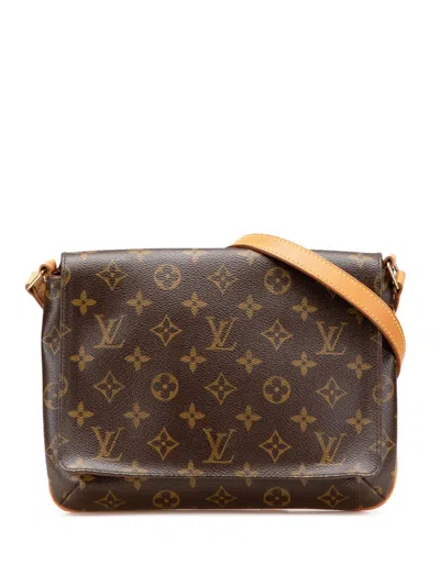 Pre-owned Louis Vuitton 2003 Monogram Musette Tango Long Strap Crossbody Bag In Brown