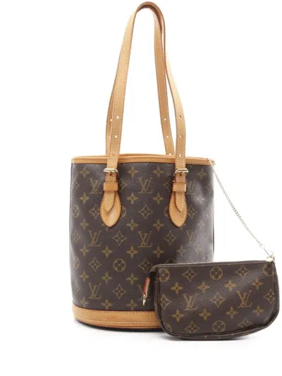 Pre-owned Louis Vuitton 2003 Monogram Pm Bucket Bag In Brown