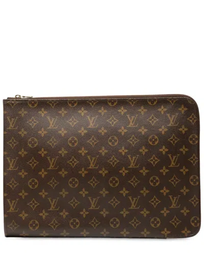 Pre-owned Louis Vuitton 2003 Monogram Poche Documents Portfolio Business Bag In Brown