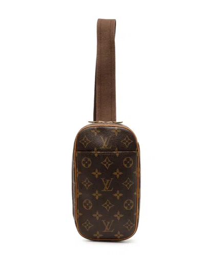 Pre-owned Louis Vuitton 2003 Monogram Pochette Gange Crossbody Bag In Brown