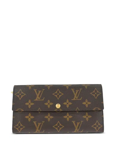 Pre-owned Louis Vuitton 2003 Monogram Porte Monnaie Credit Wallet In Brown
