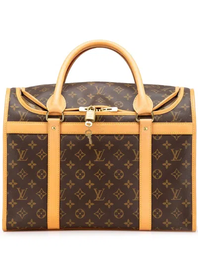 Pre-owned Louis Vuitton 2003 Monogram Sac Chien Pet Carrier 40 Travel Bag In Brown