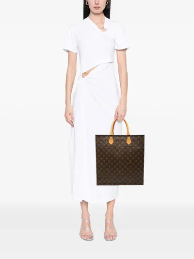 Pre-owned Louis Vuitton 2003 Monogram Sac Plat Tote Bag In Brown