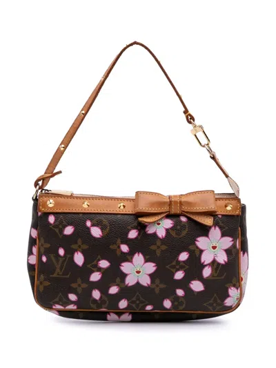Pre-owned Louis Vuitton 2003 Takashi Murakami Monogram Cherry Blossom Pochette Accessoires Shoulder Bag In Brown