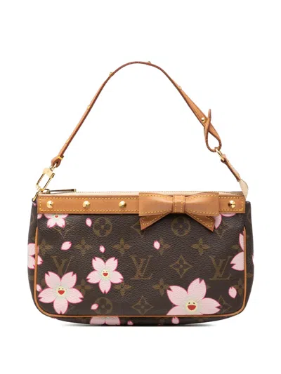 Pre-owned Louis Vuitton 2003 Takashi Murakami Monogram Cherry Blossom Pochette Accessoires Shoulder Bag In Brown