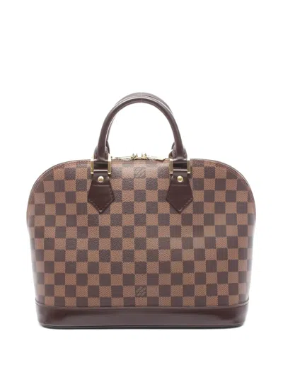 Pre-owned Louis Vuitton 2004 Alma Damier Ebene Leather Handbag In Brown