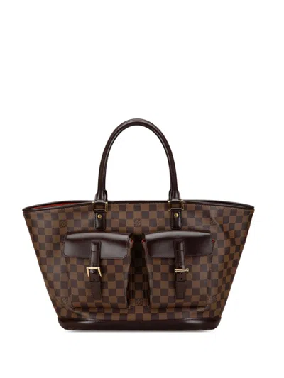 Pre-owned Louis Vuitton 2004 Damier Ebene Manosque Gm Tote Bag In Brown