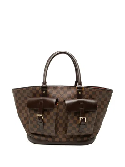 Pre-owned Louis Vuitton 2004 Damier Ebene Manosque Gm Tote Bag In Brown