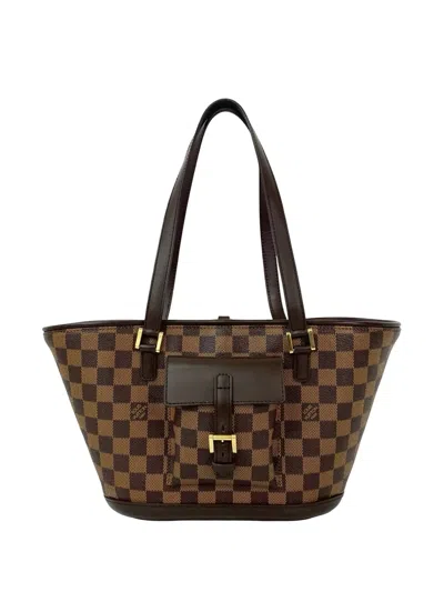 Pre-owned Louis Vuitton 2004 Damier Ebene Manosque Pm Shoulder Bag In Brown