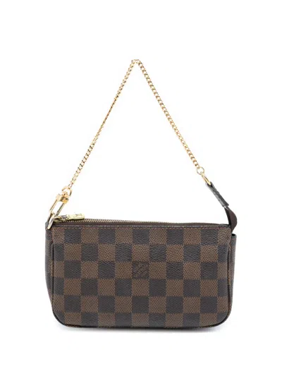 Pre-owned Louis Vuitton 2004 Damier Ebene Mini Pochette Accessoires Shoulder Bag In Brown