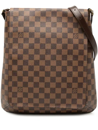 Pre-owned Louis Vuitton 2004 Damier Ebene Musette Salsa Gm Crossbody Bag In Brown