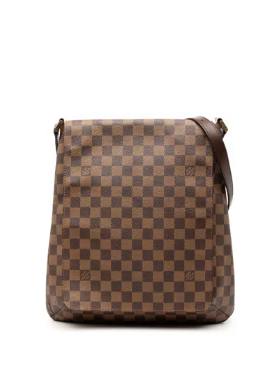 Pre-owned Louis Vuitton 2004 Damier Ebene Musette Salsa Gm Crossbody Bag In Brown
