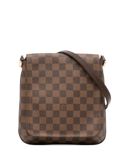 Pre-owned Louis Vuitton 2004 Damier Ebene Musette Salsa Long Strap Crossbody Bag In Brown