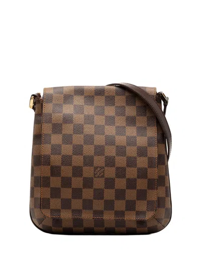 Pre-owned Louis Vuitton 2004 Damier Ebene Musette Salsa Long Strap Crossbody Bag In Brown
