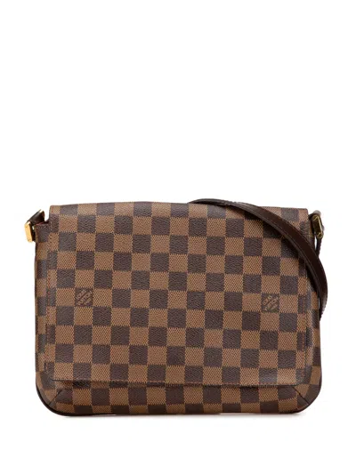 Pre-owned Louis Vuitton 2004 Damier Ebene Musette Tango Long Strap Crossbody Bag In Brown