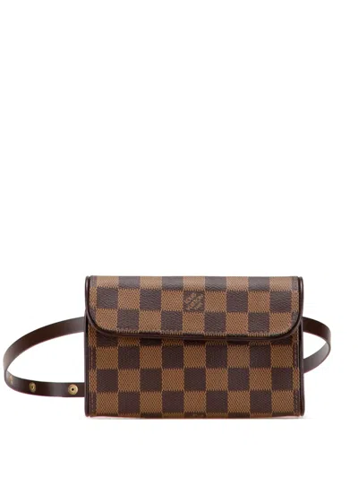 Pre-owned Louis Vuitton 2004 Damier Ebene Pochette Florentine Belt Bag In Brown
