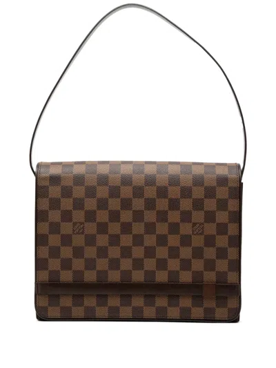 Pre-owned Louis Vuitton 2004 Damier Ebene Tribeca Carre Shoulder Bag In Brown