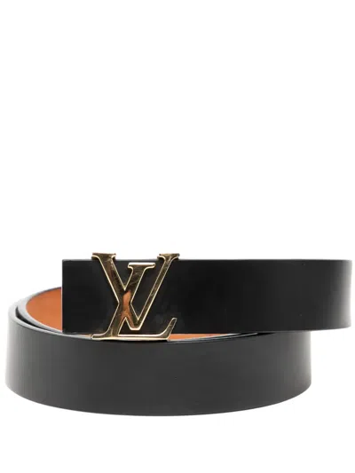 Pre-owned Louis Vuitton 2004 Leather Initiales Belt In Black