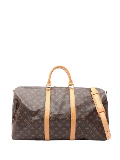 Pre-owned Louis Vuitton 2004 Monogram Keepall Bandouliere 50 Travel Bag In Brown