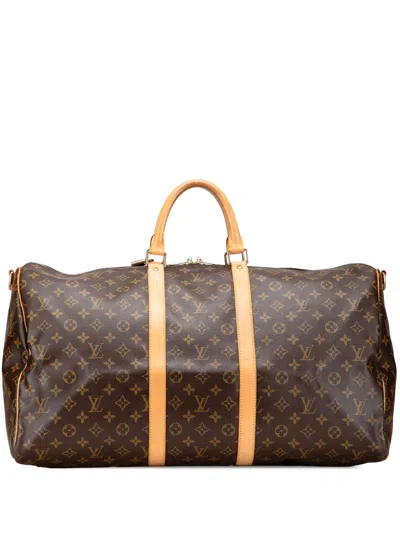 Pre-owned Louis Vuitton 2004 Monogram Keepall Bandouliere 55 Travel Bag In Brown