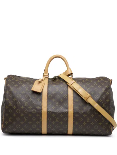Pre-owned Louis Vuitton 2004 Monogram Keepall Bandouliere 55 Travel Bag In Brown