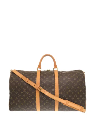 Pre-owned Louis Vuitton 2004 Monogram Keepall Bandouliere 55 Travel Bag In Brown