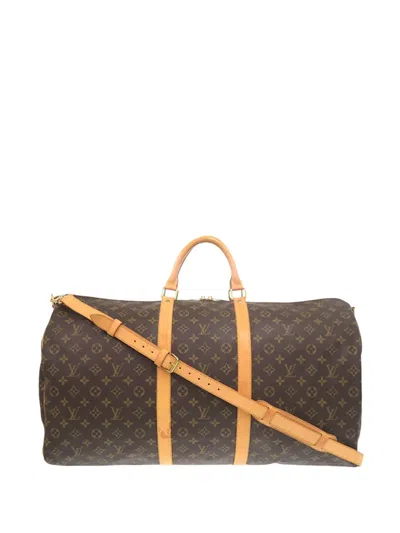 Pre-owned Louis Vuitton 2004 Monogram Keepall Bandouliere 60 Travel Bag In Brown
