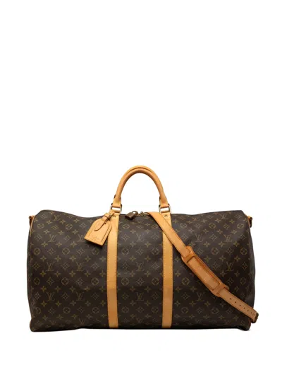 Pre-owned Louis Vuitton 2004 Monogram Keepall Bandouliere 60 Travel Bag In Brown