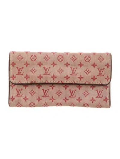 Pre-owned Louis Vuitton 2004 Monogram Mini Lin Pattern Porte Trésor International Wallet In Burgundy