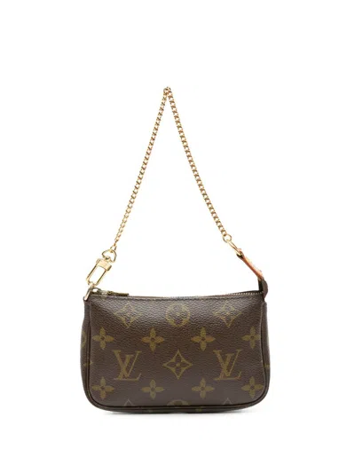 Pre-owned Louis Vuitton 2004 Monogram Mini Pochette Accessoires Handbag In Brown