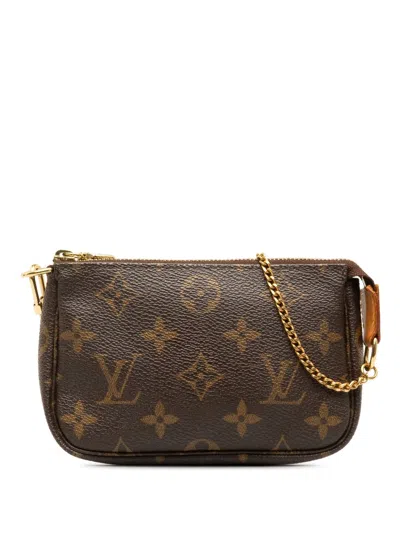 Pre-owned Louis Vuitton 2004 Monogram Mini Pochette Accessoires Shoulder Bag In Brown