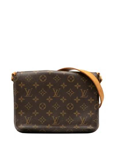 Pre-owned Louis Vuitton 2004 Monogram Musette Tango Long Strap Crossbody Bag In Brown