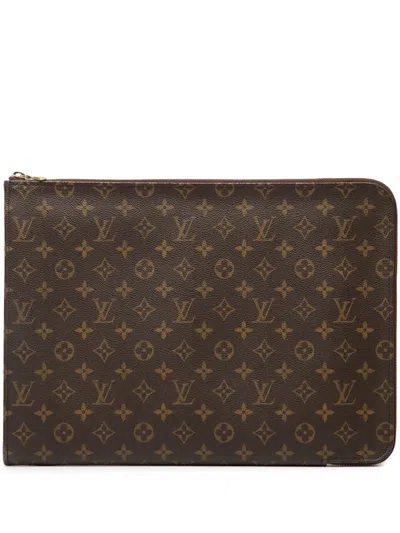 Pre-owned Louis Vuitton 2004 Monogram Poche Documents Portfolio Business Bag In Brown