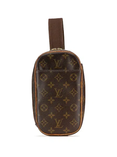 Pre-owned Louis Vuitton 2004 Monogram Pochette Gange Crossbody Bag In Brown