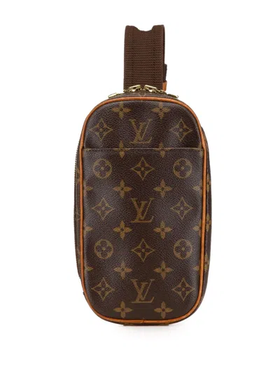 Pre-owned Louis Vuitton 2004 Monogram Pochette Gange Crossbody Bag In Brown
