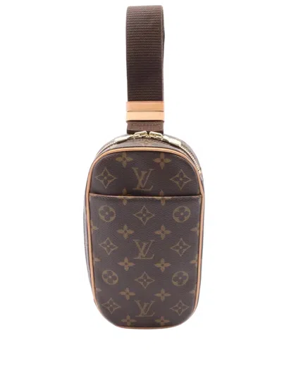 Pre-owned Louis Vuitton 2004 Monogram Pochette Gange Crossbody Bag In Brown