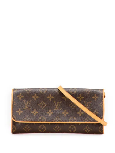 Pre-owned Louis Vuitton 2004 Monogram Pochette Twin Gm Crossbody Bag In Brown
