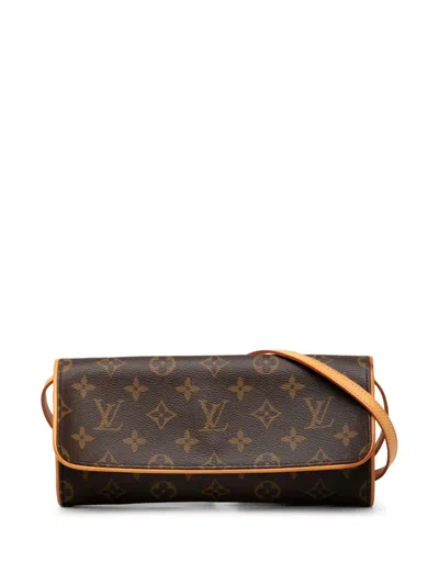 Pre-owned Louis Vuitton 2004 Monogram Pochette Twin Gm Crossbody Bag In Brown