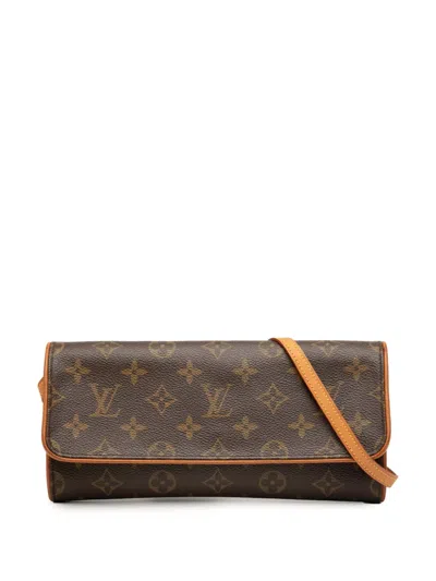 Pre-owned Louis Vuitton 2004 Monogram Pochette Twin Gm Crossbody Bag In Brown