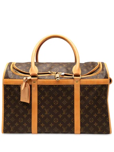 Pre-owned Louis Vuitton 2004 Monogram Sac Chien Pet Carrier 50 Travel Bag In Brown