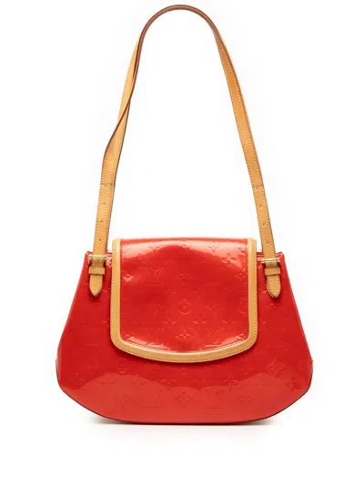 Pre-owned Louis Vuitton 2004 Monogram Vernis Biscayne Bay Gm Shoulder Bag In Red