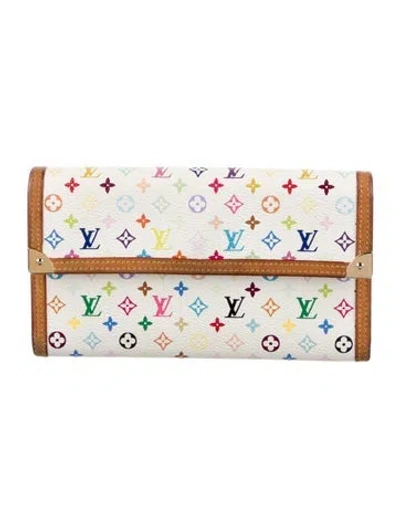 Pre-owned Louis Vuitton 2004 Multicolore Monogram Pattern Porte Trésor International Wallet In White