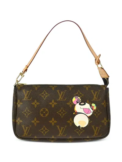 Pre-owned Louis Vuitton 2004 Panda Monogram Pochette Accessories Tote Bag In Brown