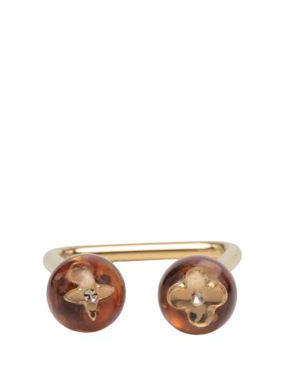 Pre-owned Louis Vuitton 2004 Resin Crystal Inclusion Fleur Bubble Cocktail Ring Costume Ring In Gold