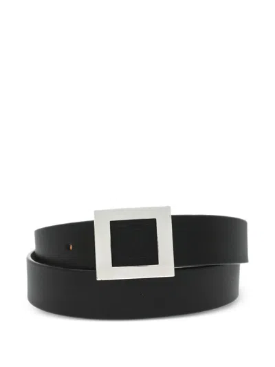 Pre-owned Louis Vuitton 2004 Square Buckle Leather Belt In Black