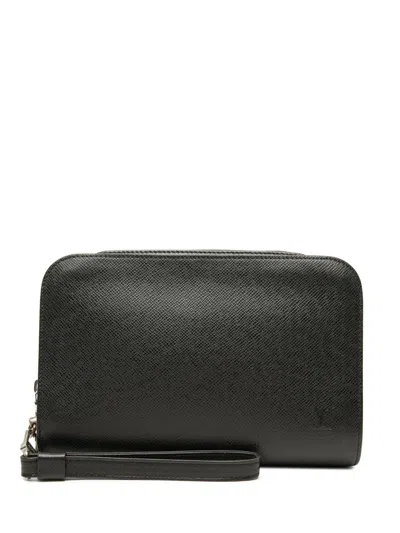 Pre-owned Louis Vuitton 2004 Taiga Pochette Baikal Clutch Bag In Black