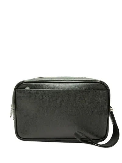 Pre-owned Louis Vuitton 2004 Taiga Pochette Kaluga Clutch Bag In Black